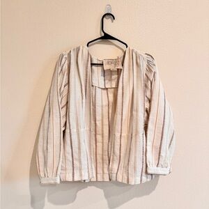 Ace & Jig cardi Ambrosia M white beige tan cotton puff sleeve crop cardigan top
